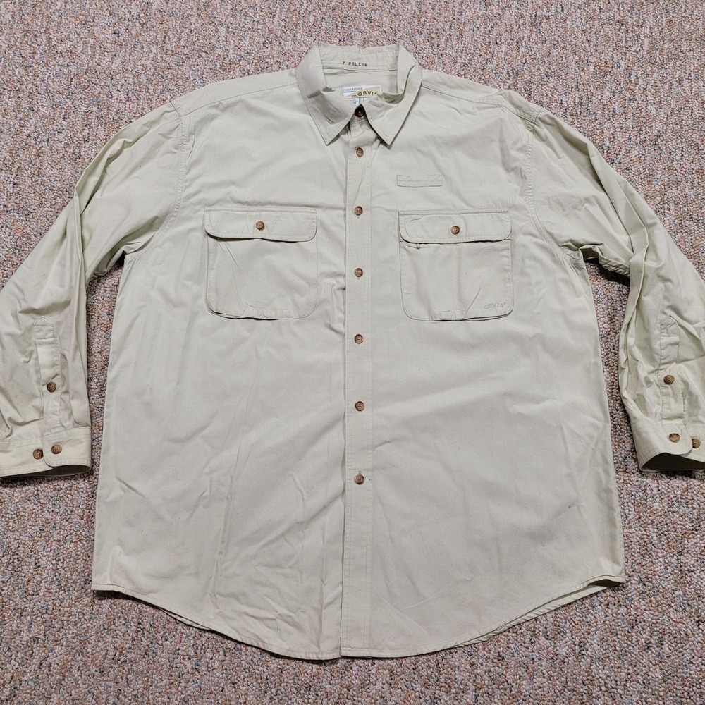 Orvis Shirt Men XL Green Button Down Long Sleeve Cotton Hiking Camping Repellent